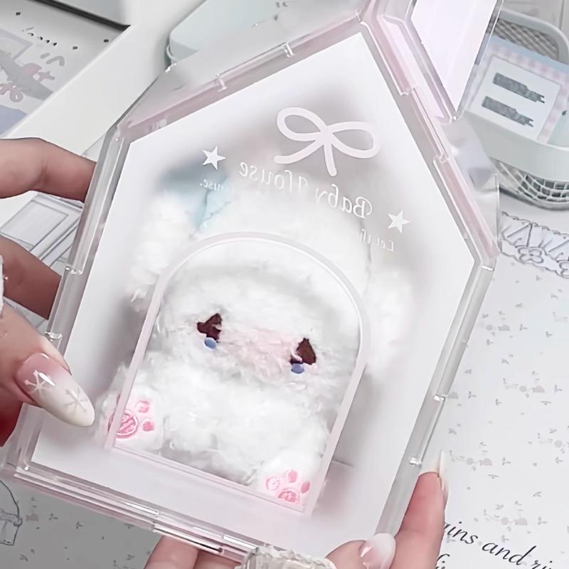 

Transparent Acrylic Dollhouse Storage Box Multifun Pen Holder Cute Pink House Dollhouse Display Stand Rack Figure Doll Decor