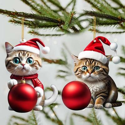 Christmas Pet Cat Plane Acrylic For Bag Car Xmas Tree Decorations Festival Party Supplies