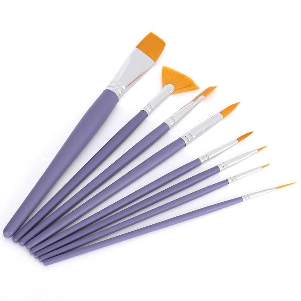 8Pcs Painting Brush Set Nylon Wool Flat Tip Watercolor Acrylic Painting Tools for Arts