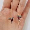 Hummingbird Pull Through Threader Earrings Hummingbird Wing Pendant Necklaces Portable Light Weight Long Chain Drop Earrings