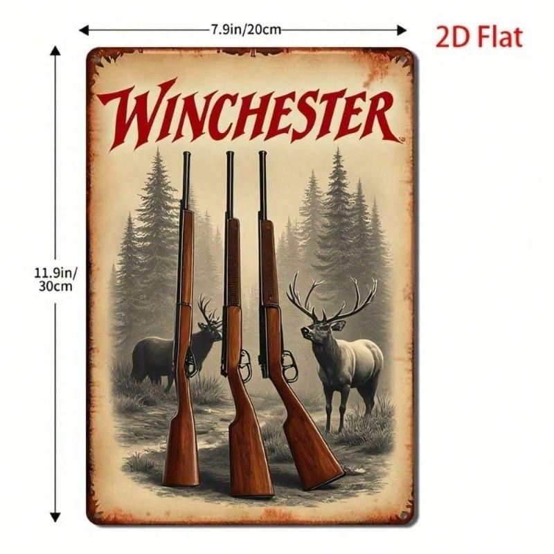 Cartello in Metallo Vintage Winchester Rifles, Decorazione Murale Caccia all'Alce per Garage