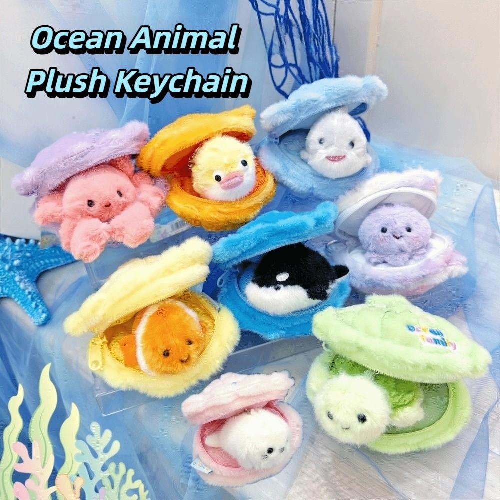 Simulation Fluffy Whale Keyring Soft Small Turtle Pendant  Birthday Gift