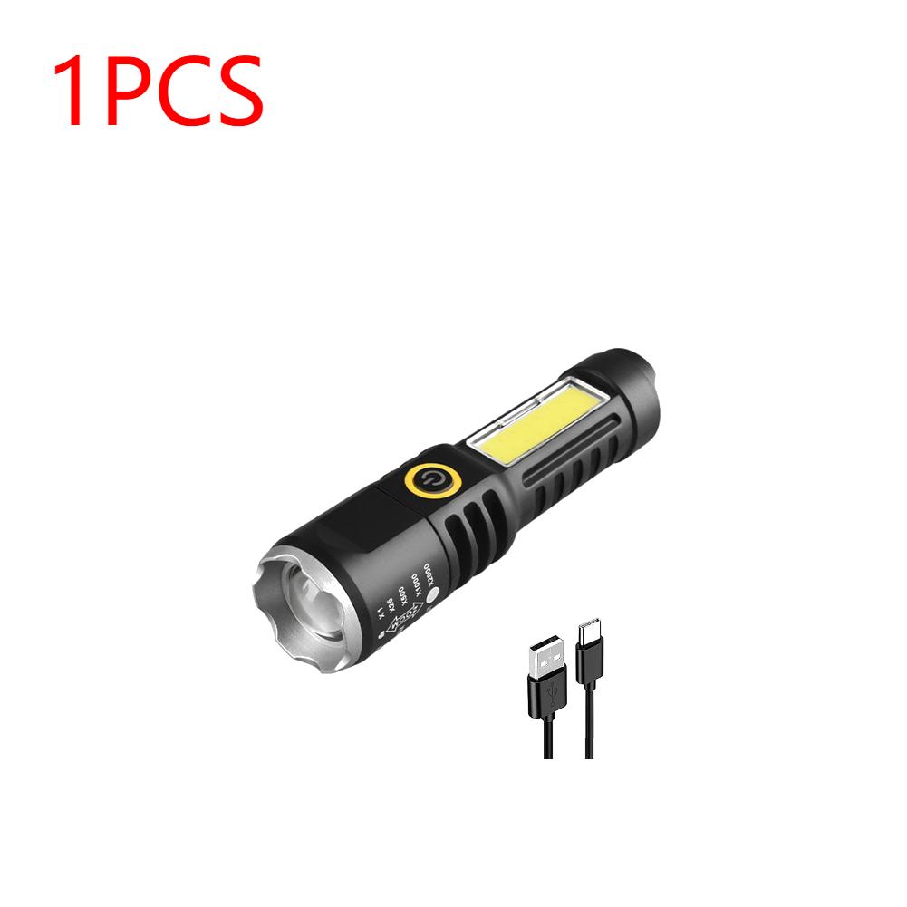 XPE COB LED Camping Flashlight Telescopic Zoom Waterproof Type-C USB Charging Strong Flashlight 4 Modes Torch Lamp for Outdoor