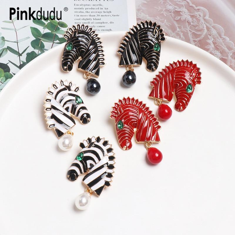 

Pinkdudu Мода Имитация жемчуга Подвеска Серьга Заявление Большая Черная Белая Зебра Серьги-Капли Украшения для Женские Аксессуары OG153