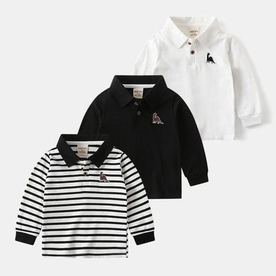 Children's Long-Sleeved T-Shirt Baby Polo Shirt with Collar Long-Sleeved Spring and Autumn Boys' Knitted Embroidered Base Shirt Top