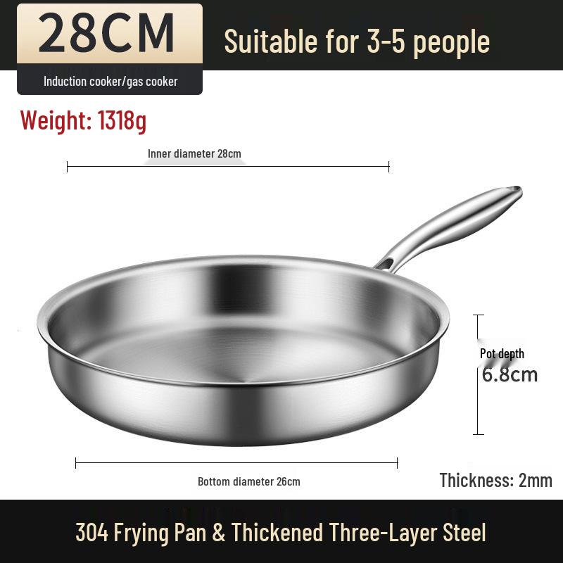304 Edelstahl Antihaft-Pfanne, Verdickte Drei-Schicht-Flachbodenpfanne, Perfekt für den Haushalt zum Wok-Braten