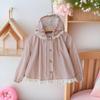 Spring 2025 Floral Lace Hooded Outerwear for Korean Toddler Girls - Strawberry Coral