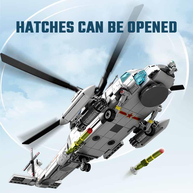 SEMBO 862pcs Navy Type Z-20 Helicopter Building Blocks MOC Armed Aircraft Fighter Soldiers Model Bricks Kids Toys for Boys Gifts