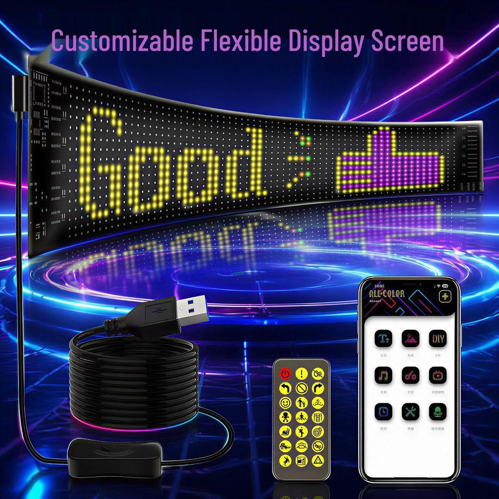 Smart LED Car Sticker: Full Color Flexible Display with Bluetooth Scrolling Subtitles for In-Car Advertising.