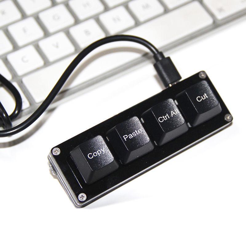 Wired Quick Mini Mechanical Keyboard - 4 Keys: Copy, Paste, Select All, Cut (Black & White)