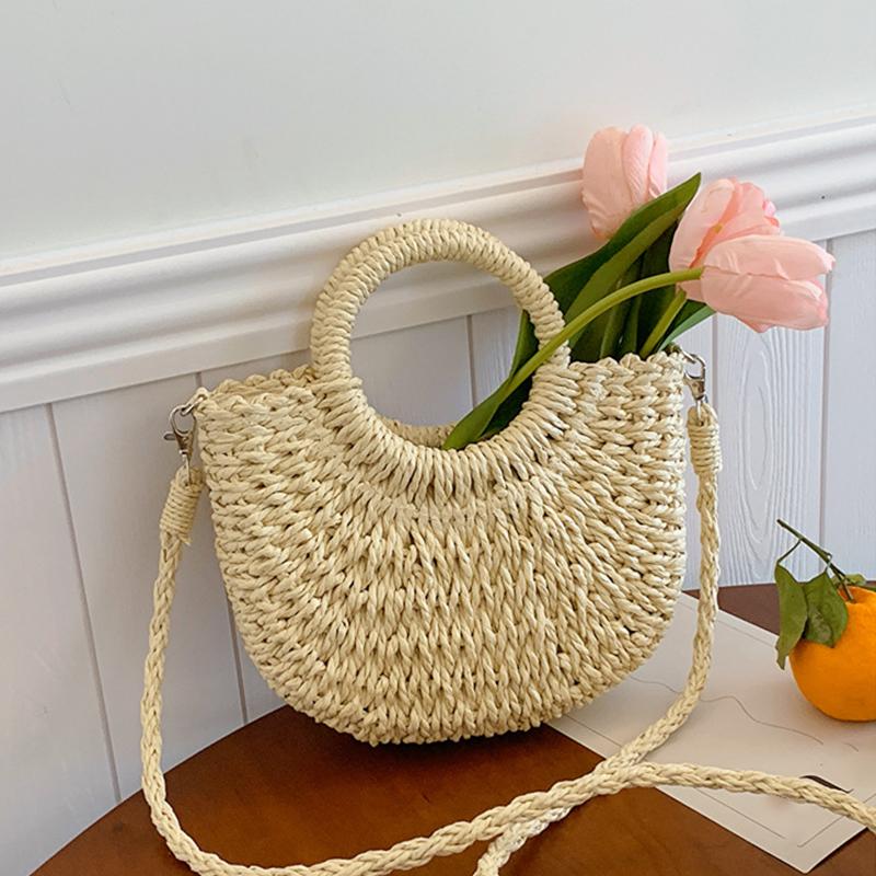 Women New Straw Handbags Woman Handmade Woven Basket Rattan Handbag For Femme Simple All-Match Handbag