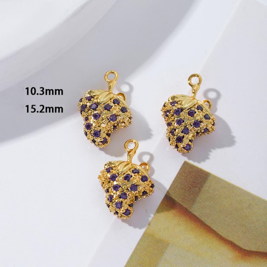 2 PCs Brass Charms 18K Gold Plated 3D Fruit Cherry Peach Strawberry Grape Pendants For Jewelry Making Necklace Bracelet DIY