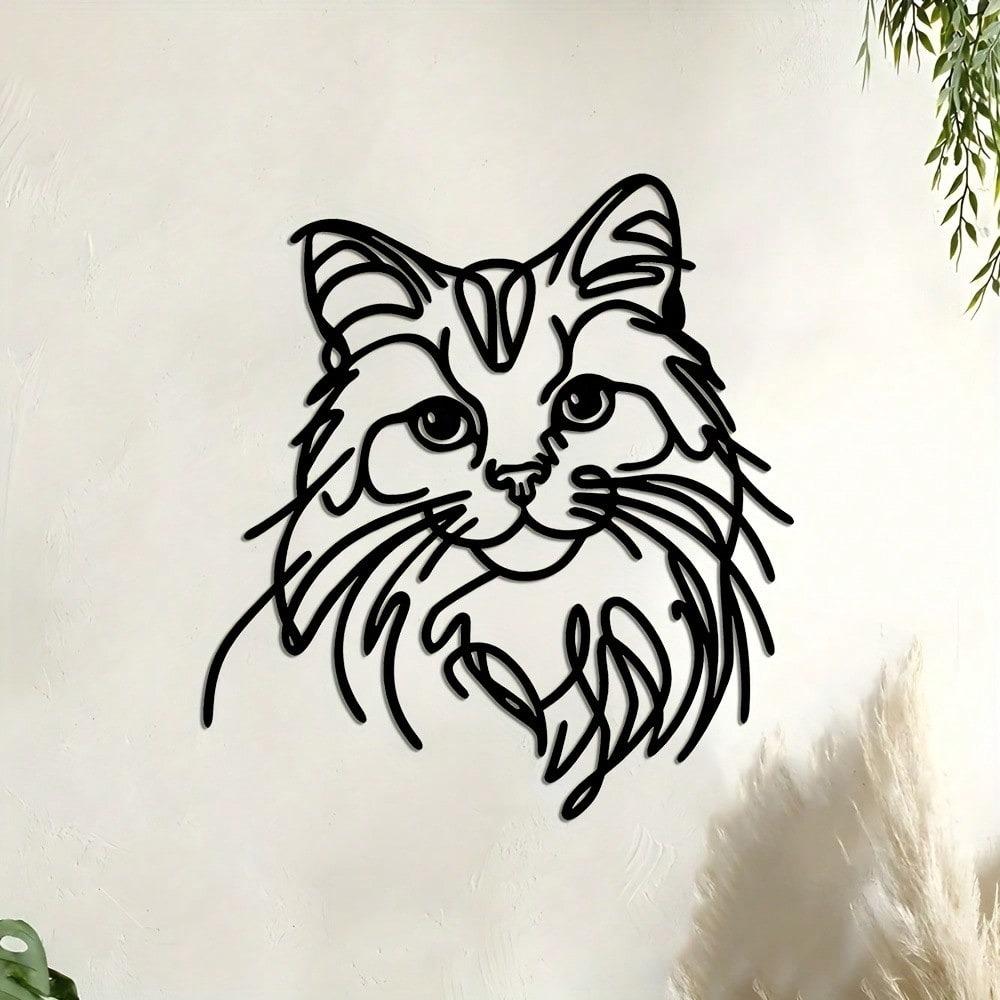 Metal Cat Wire Wall Art Minimalist Home Decor for Living Room Bedroom Garden Durable Indoor Outdoor Hanging Ornament