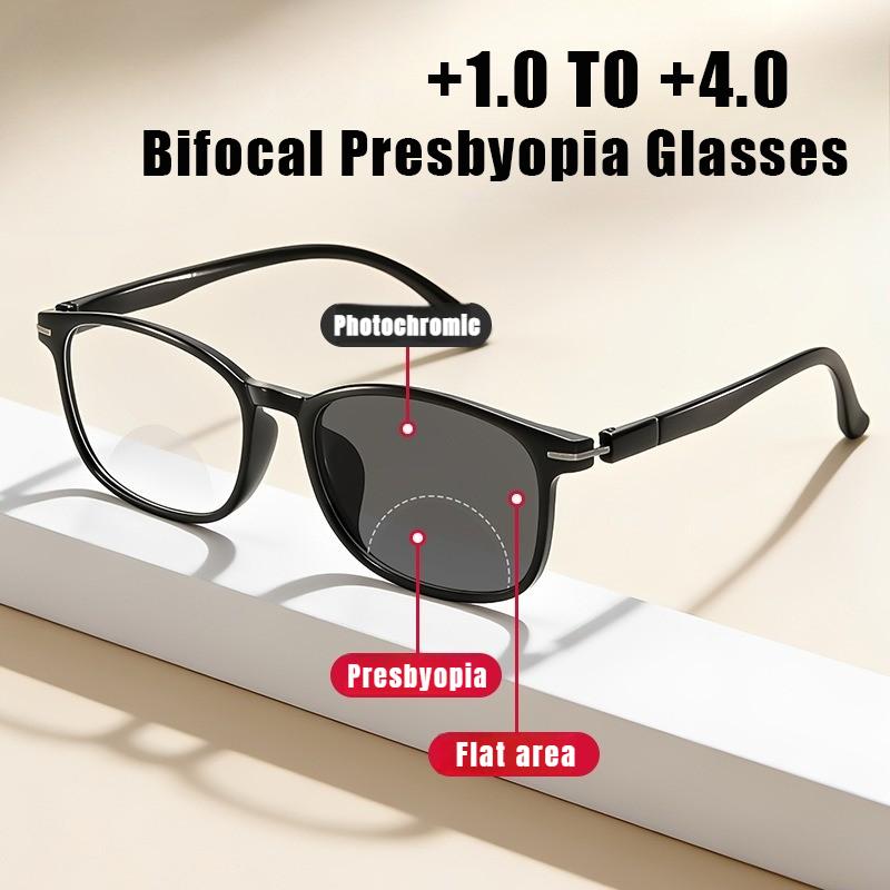 2026 New Photochromic Bifocals Presbyopia Glasses Stylish Square-Frame Blue Light Blocking Goggles UV-Protective Reading Glasses
