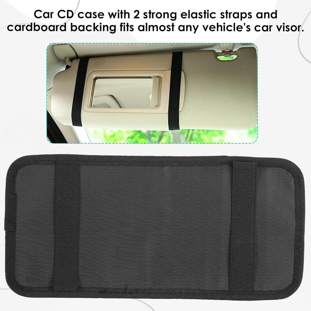 Black Car CD Case Holder DVD Vehicle Visor Storage Orangizer Large Capacity CD Visor Case With 12 DVD Storage Sleeves 1 Mesh Pocket 1 Pen Holder And