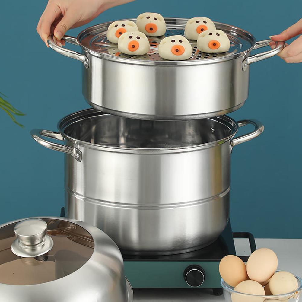 Stainless Steel Steamer Cooker with Steamer Basket Soup Steam Pot with Handle Stockpot Cookware for Kitchen Supplies