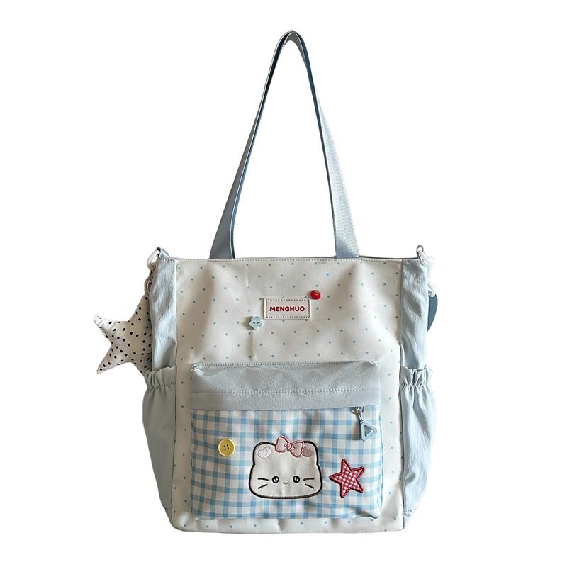Cartoon Student Shoulder Bag Women s Large Capacity Lightweight Plaid Crossbody Bag