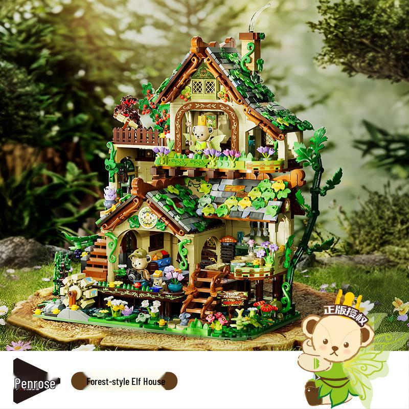 Строительные блоки Jihu Teddy Forest Bear Elf House - Игрушка-конструктор «Уличный вид» Вилла