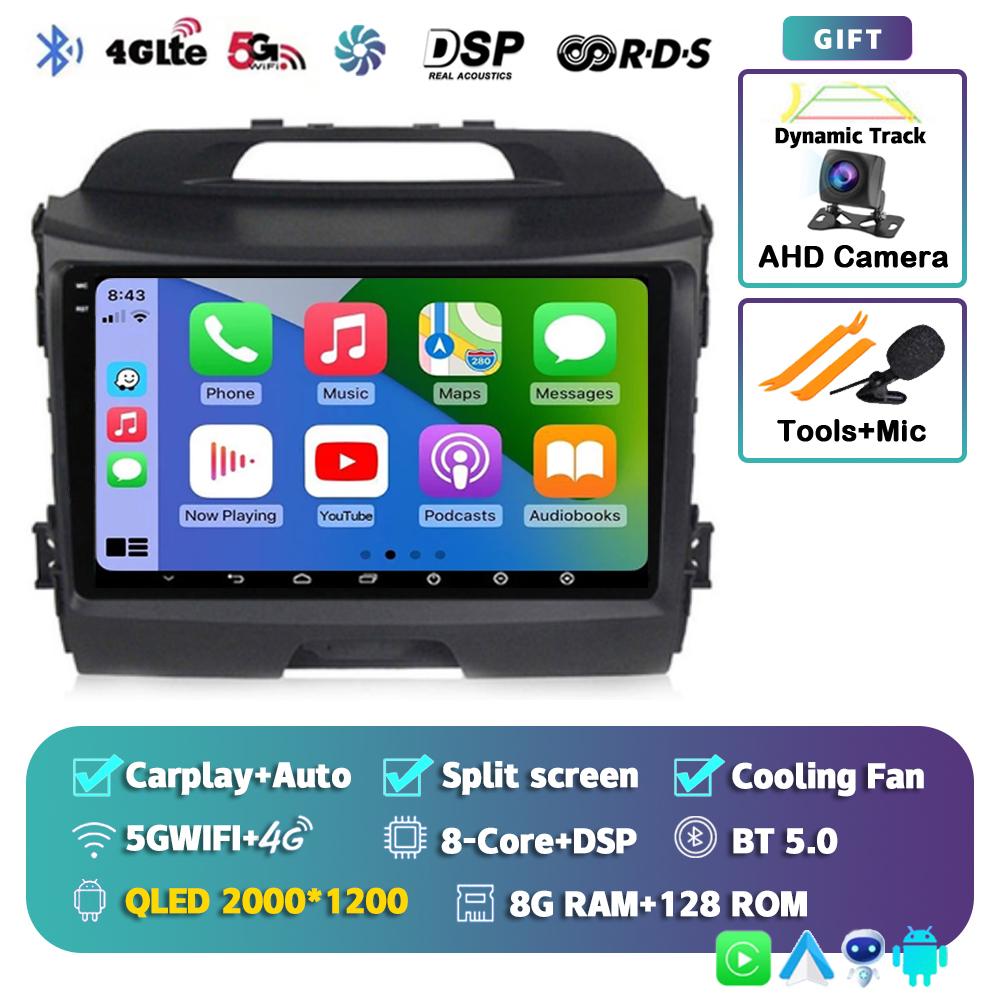Android 14 Wireless CarPlay Auto Car Radio For KIA Sportage 3 2010-2015 2016 4G+WIFI Multimedia Video Player GPS 2din Autoradio