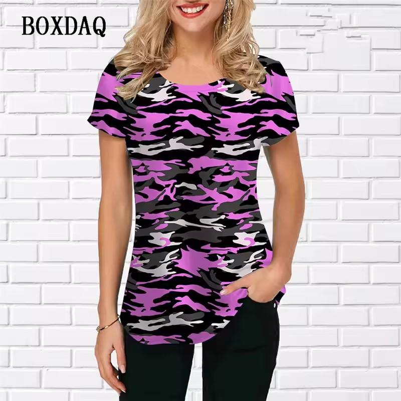 Fashion Women Camo T-Shirts Short Sleeve 3D Print Camouflage Style Ladies T Shirt Loose O-Neck Casual Summer Pullovers Tops Tee