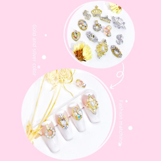 Yousheng 10Pcs/Bag Nail Rhinestones Crowns Dollars Manicure Design Alloy 3D Nail Art Decorations for Nail Design