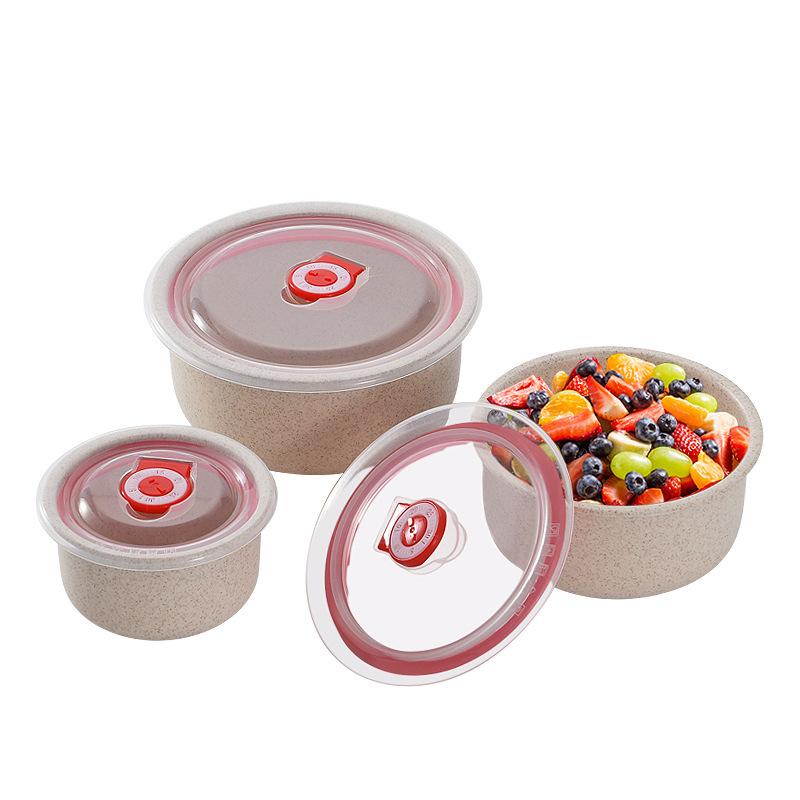 Wheat Straw Food Storage Bowls Set of 3, Microwave Safe Round Containers with Lids for Meal Prep