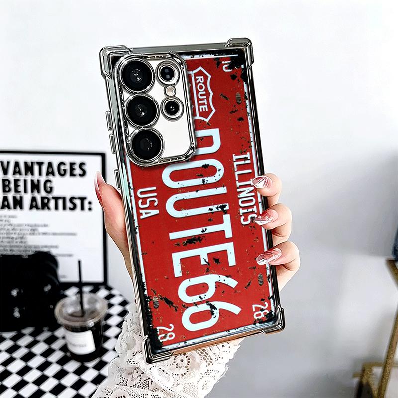 Retro Vintage License Plate Soft Phone Case For Samsung Galaxy S26 Ultra S25 Edge S24 FE S23 Plus S22 S21 + S20 Plating Anti-Fal