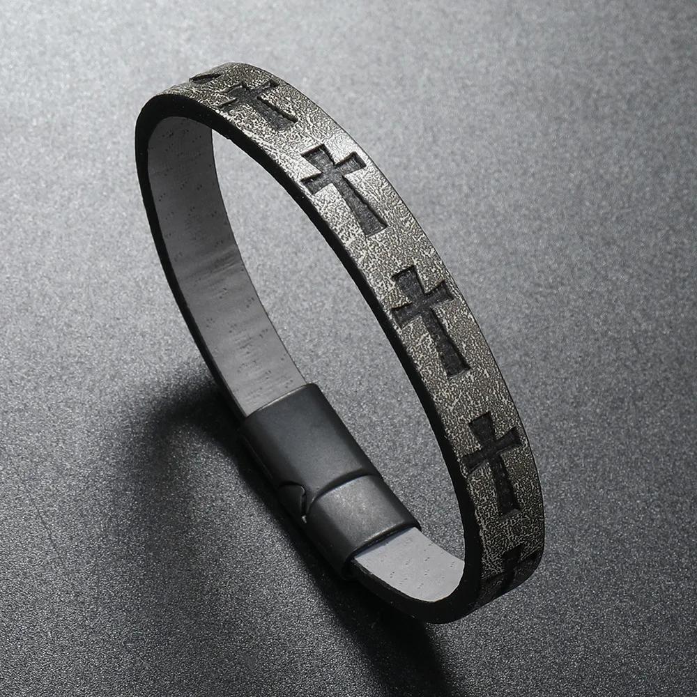 

NEW Retro Cross Leather Bracelets Bangles Magnet Buckle Bracelet Festival Hombre Luxury Jewelry Gift 21.5cm