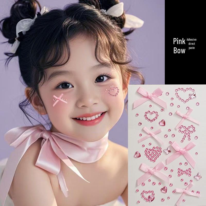 Valentine's Rhinestone and Organza Ribbon Face Stickers for Eye Makeup Decoration
