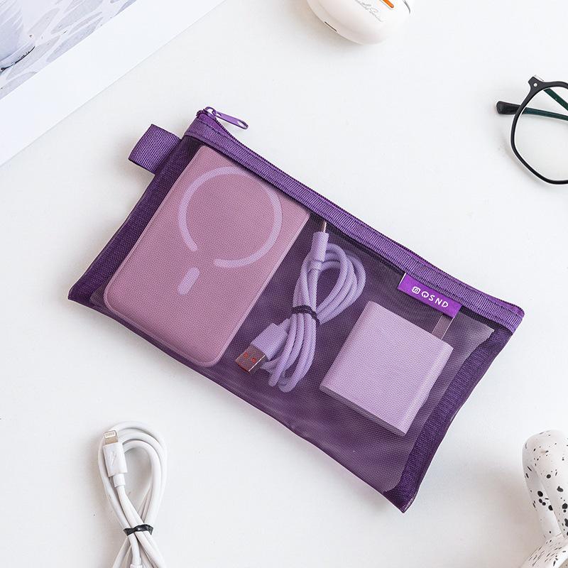 Large Capacity Mesh Zipper Bag for Coins, Keys, Cables, Earphones, and Phone Accessories