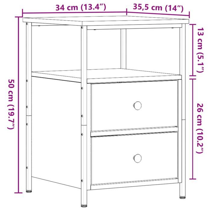 VidaXL Tables de chevet 2 pcs chêne artisanal bois d'ingénierie, meuble de chevet, table d'appoint, armoire de lit, armoire 857261