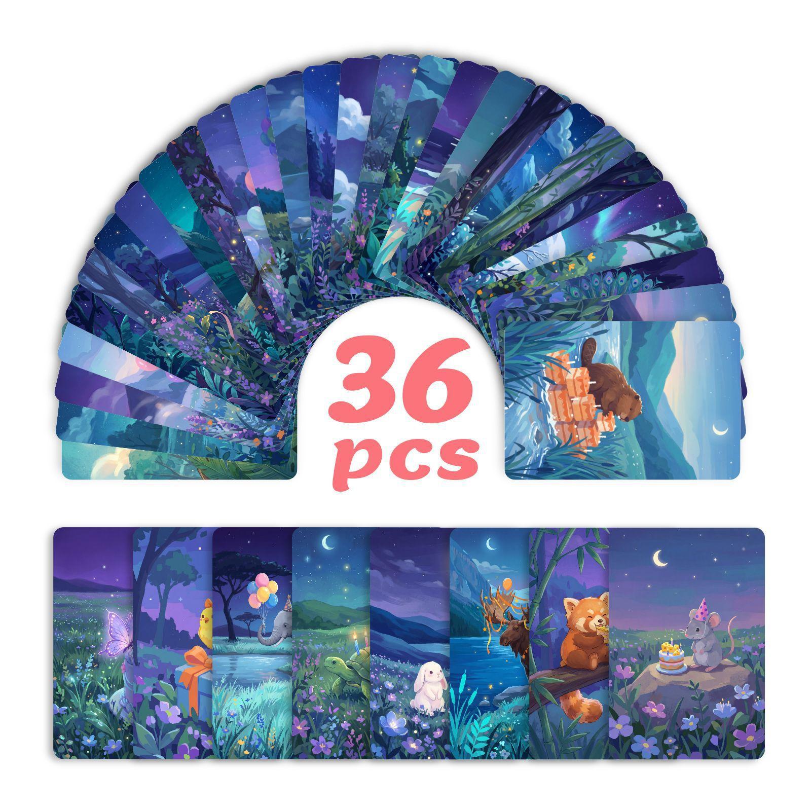 

36 Mori Moonlight Animal Card Set Girlfriend Message Card Wall Decoration Hand Account Material Postcard RXHB0045
