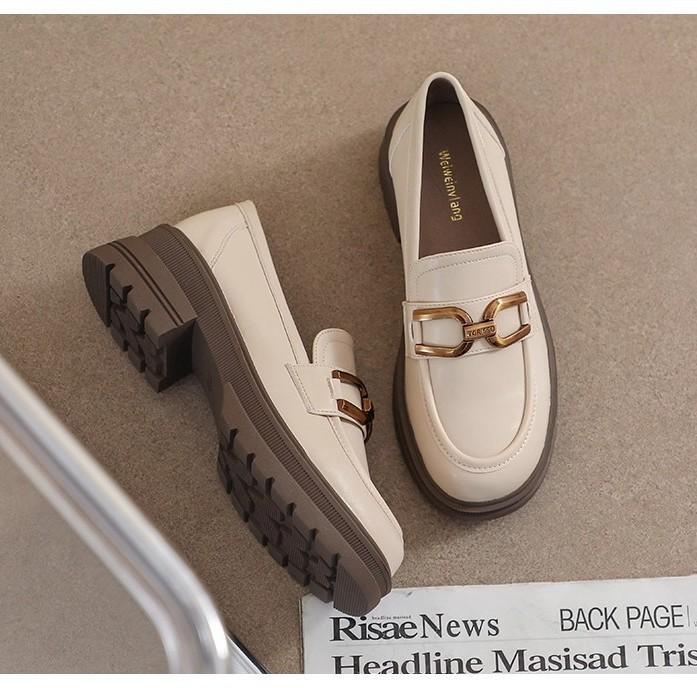 Niche British Style Small Leather Shoes Women's Spring 2025 New Casual Metal Buckle Versatile Platform Loafers Tide