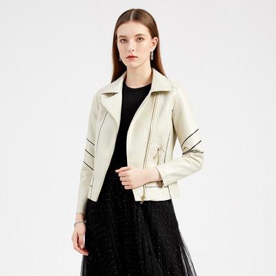 Women's Spring Autumn Solid Color Long Sleeve Wish Motorcycle Thin PU Short Leather Jacket S-4XL