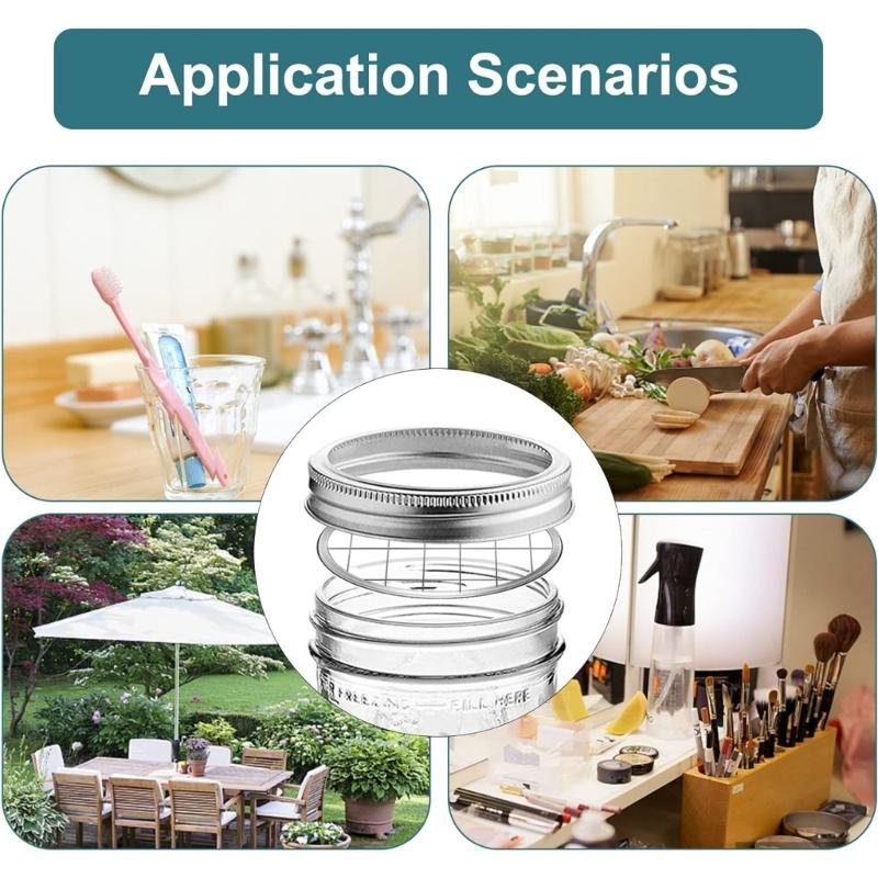 Organizer Lid Insert Flower Glass Bottle Covers Silver Lid with Straw Hole Square Grides Lid Suitable for Arrangements