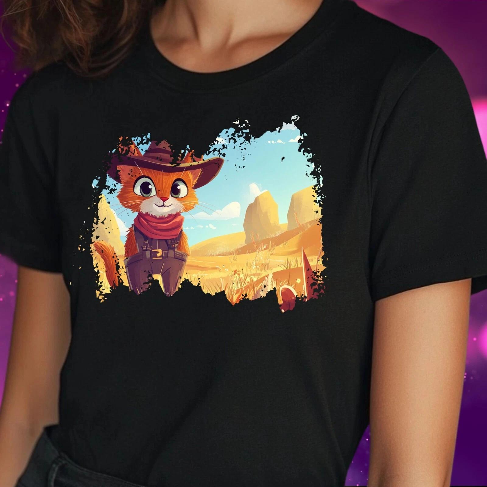T-Shirt Herren Cowboy Katze Cartoon Motiv Baumwolle Größe S bis 5XL M