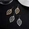 Noble Vintage Minimalist Leaf Design Bohemian Dangle Drop Charm Hollow- Out Earring Jewelry for Woman