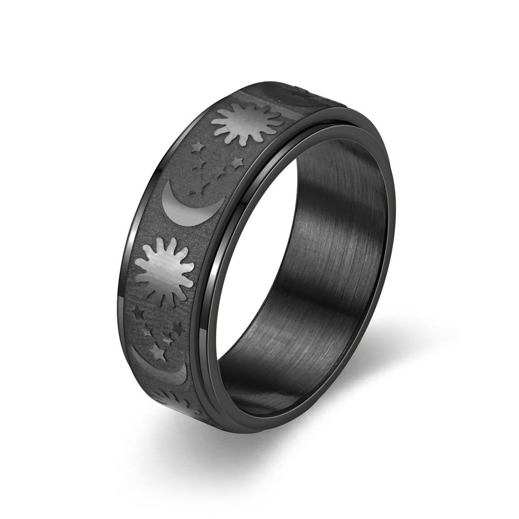 1PC Niche Stress Relief Star-Moon Rotating Titanium Steel Ring