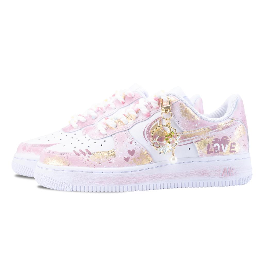 Nike Air Force 1 Laurel Pink Dream Abrasion Resistant Slip Resistant Low Top Skateboard Shoes Unisex Gold Powder CW2288-111(Team626-)