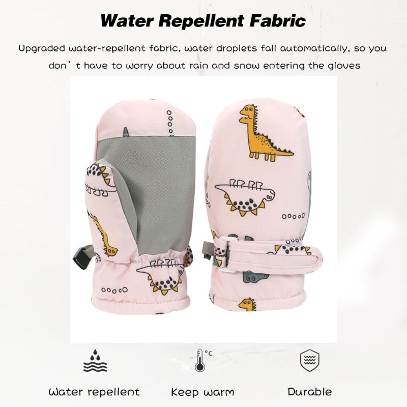 Verstellbare Schneefäustlinge Wasserdichte Schneehandschuhe Cartoon Winddichte Skihandschuhe Schnelltrocknendes Design Handschuhe für Kleinkinder