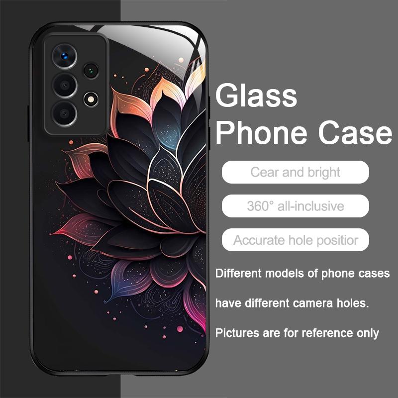 

Artistic Lotus Flower Pattern Tempered Glass Phone Case for Samsung Galaxy S25 Ultra S24 S23 Plus S22 S21 S20 FE A55 A54 Covers SamsungS20 Ultra