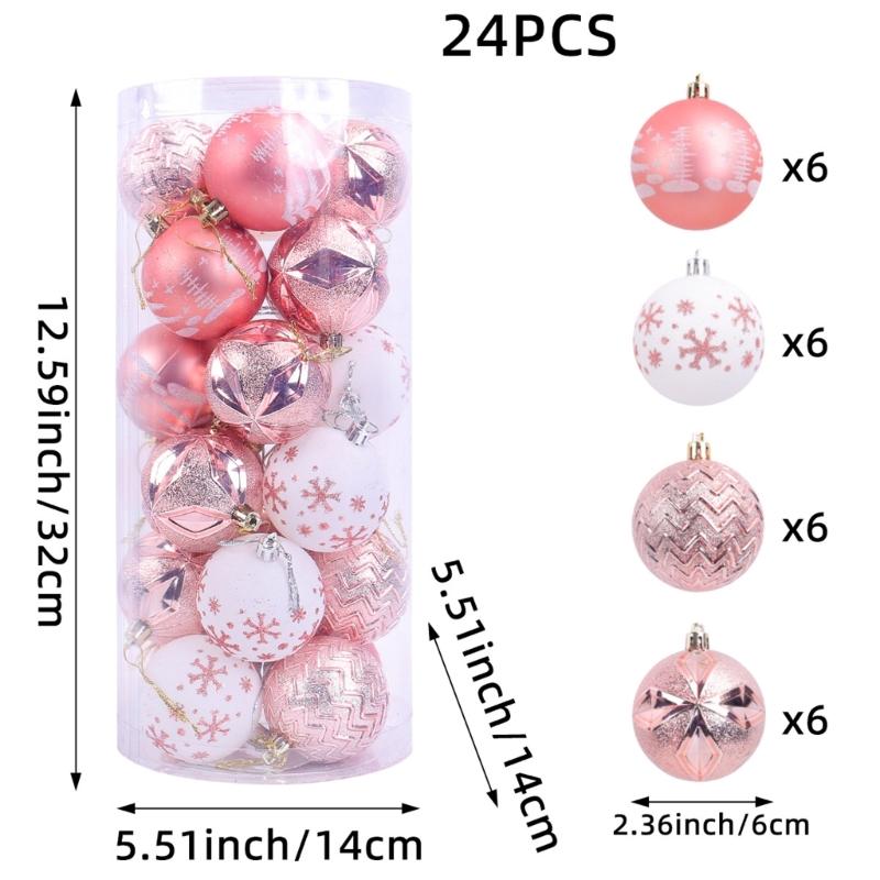 24Pcs Hand Painted Christmas Sphere Ornament Christmas Hand Painted Sphere Ornament Handmade Festival Tree Decorations