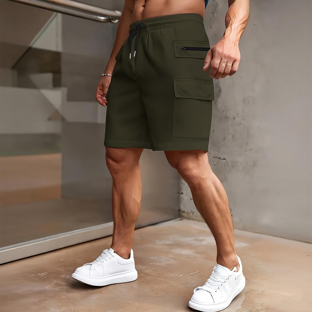 Cargo Shorts For Men Elastic Waist Hiking Work Shorts Outdoor Golf Jogger Running Shorts Zipper Pockets