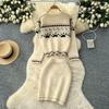 Autumn Winter Women Sweet Print Knitted Sweater Two Piece Set Single Breasted Cardigans Jacket and Mini Short Sheath Skirt Suit