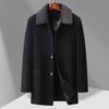 Winter Men's Chenier Coat Medium and Long Turned Collar Coral Fleece Thickened Warm Woolen Coat Jacket