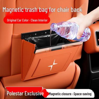 Polestar 2/3/4 Car Trash Bag: Magnetic, Waterproof Leather Backseat Organizer