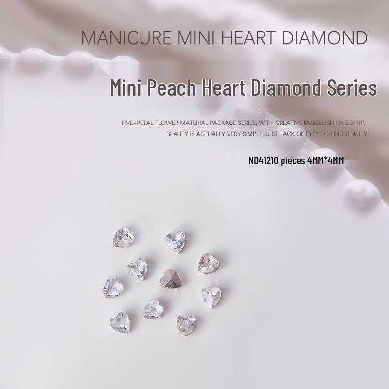 

Mini Heart Rhinestone Nail Art Decorations - Crystal and Pave, Pointed Bottom, 10 Pieces