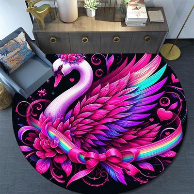 1pc Soft, Absorbent & Non Slip Beautiful Swan Round Rug Soft Circle Rug for Living Room & Bedroom Decor, Chair Mats, and Unforgettable Home