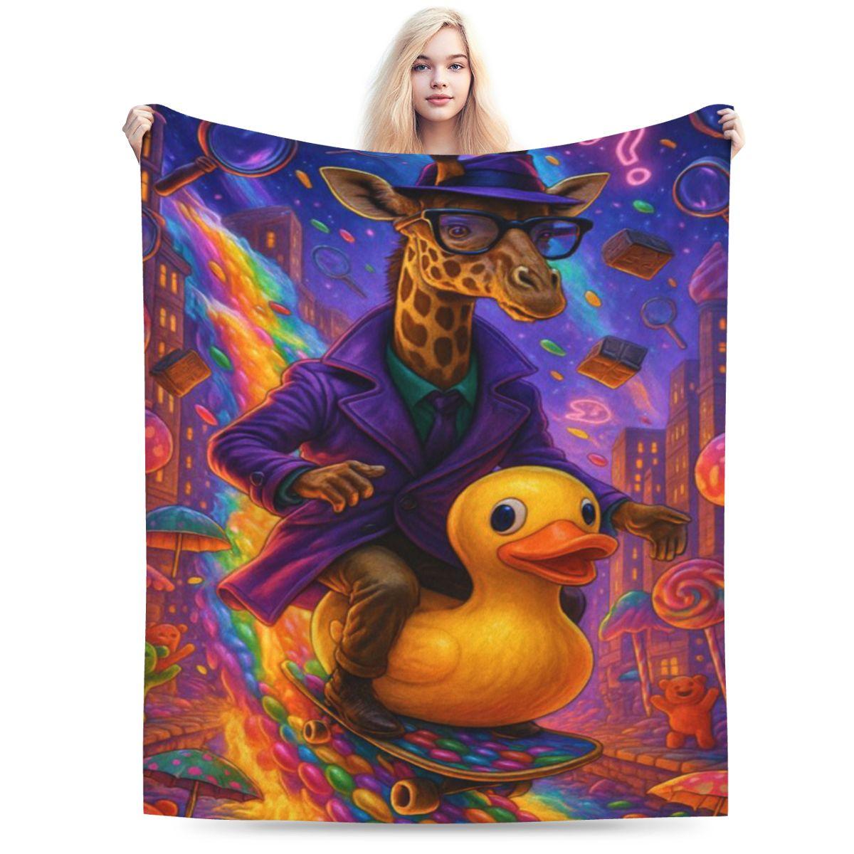 Detective Giraffe In Candy City Surreal Duck Ride Mystery Art Print Personalized Soft Party An UltraSoft Micro Fleece Blanket 75x100cm 30x40in