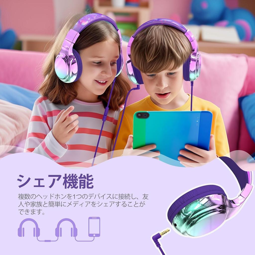 Kids' Headset with Microphone, 8594 Decibels Safety Volume Limit, Foldable Headband Design, Tangle-Free Cable and Shared Interface, Cute Design,
